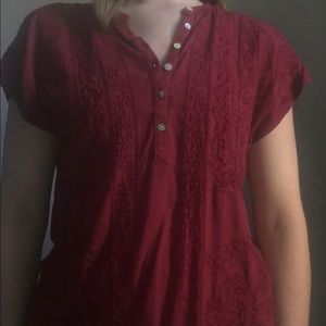 Lucky Brand maroon quarter button up blouse